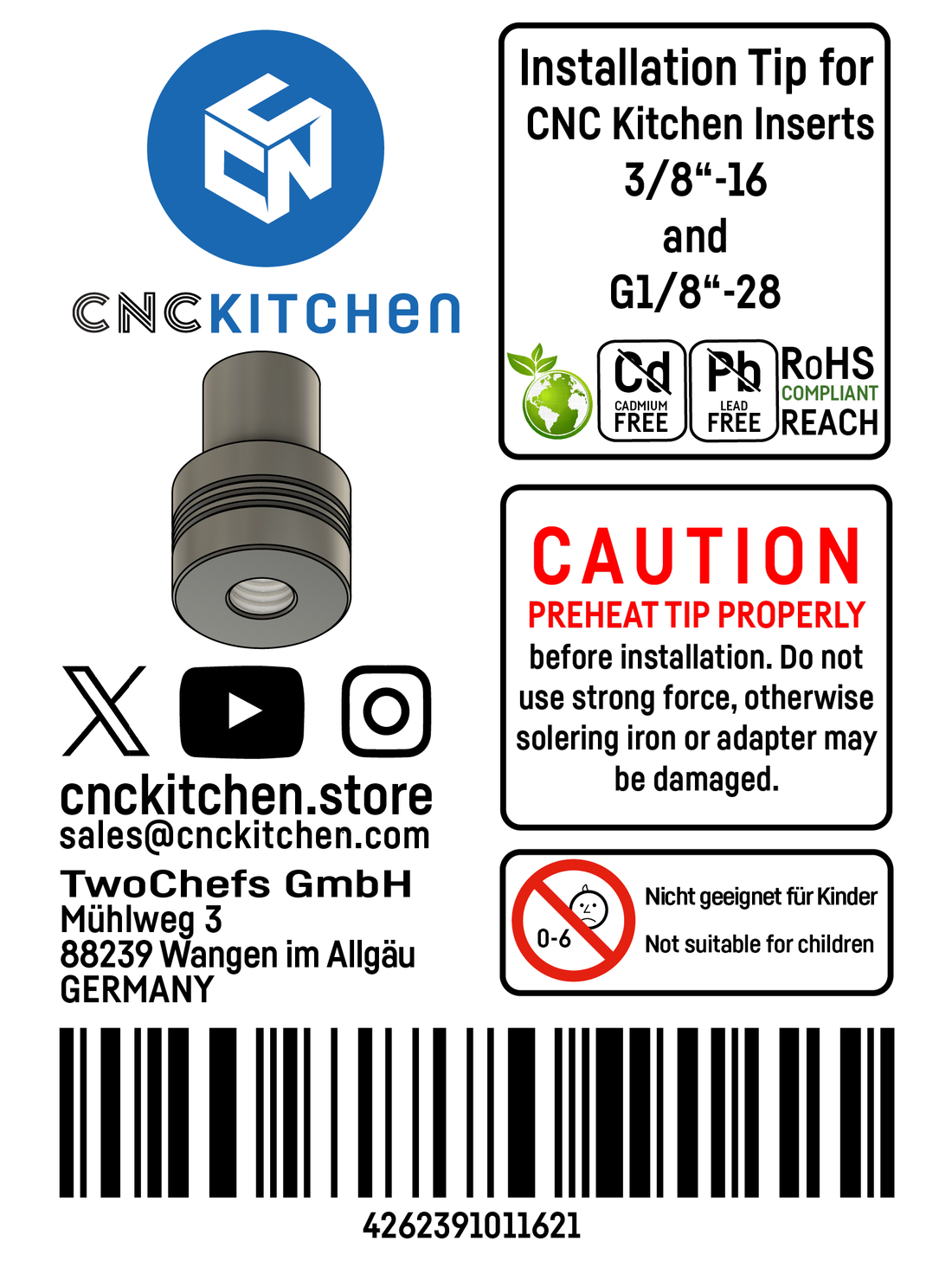 CNC Kitchen Soldering Tip for G1/8 and 3/8"