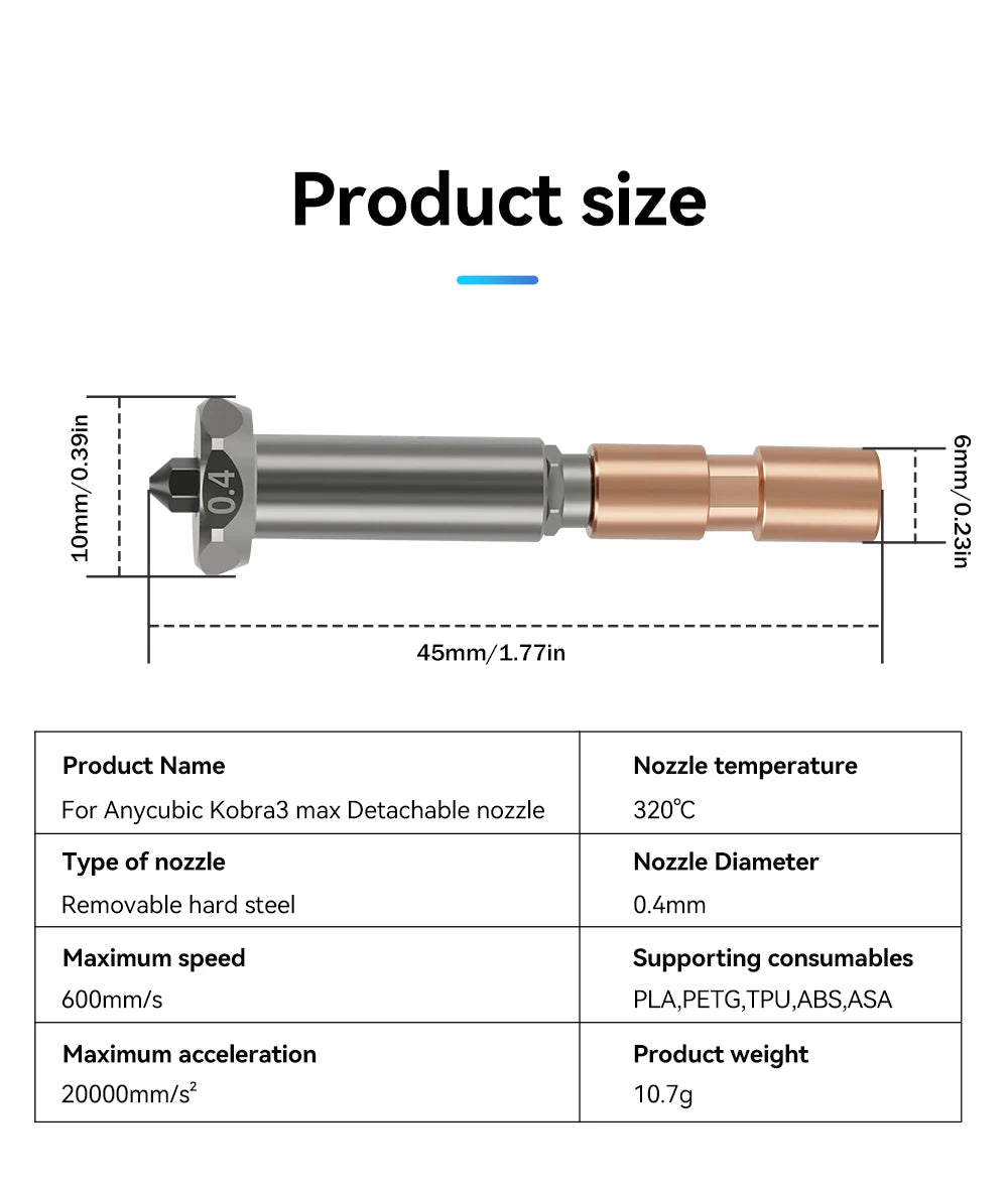 Anycubic Kobra 3 Max Aftermarket Nozzle Assembly - 0.4mm - AK - KB3 - 0400 - DREMC STORE