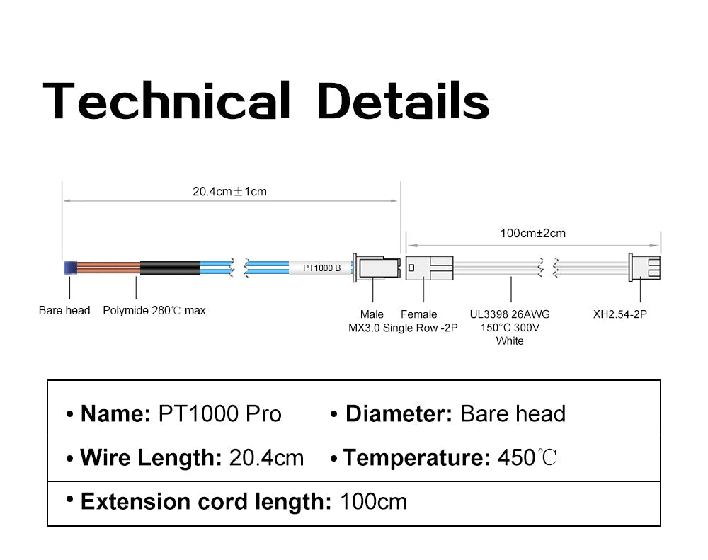 Bare PT1000 Thermistor for Rapido V1/V2 & Triangle Labs CHC - Polymide Thermistor - TL-PT1000-BARE-1 - DREMC STORE
