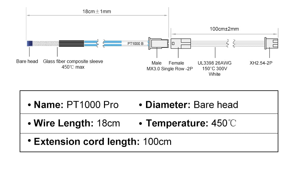 Bare PT1000 Thermistor for Rapido V1/V2 / Triangle Labs CHC - Fiberglass Thermistor - TL - PT1000 - BARE - 2 - DREMC STORE