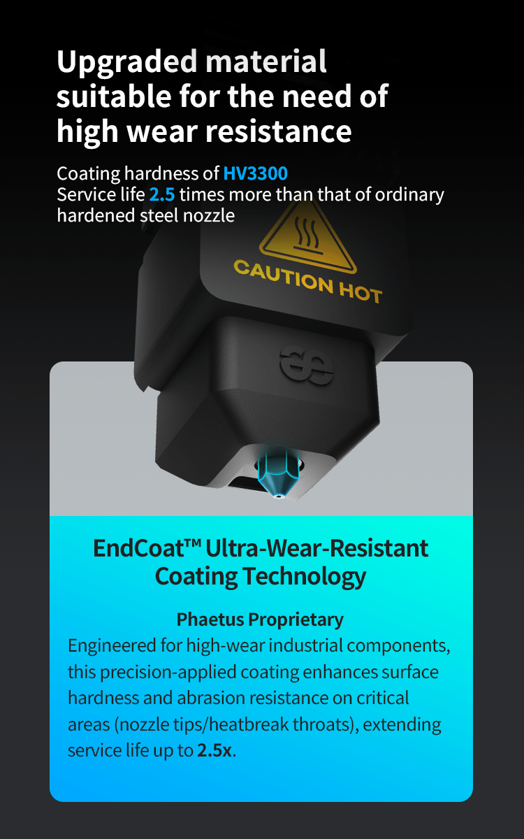High-wear resistant nozzle with EndCoat technology on a black background