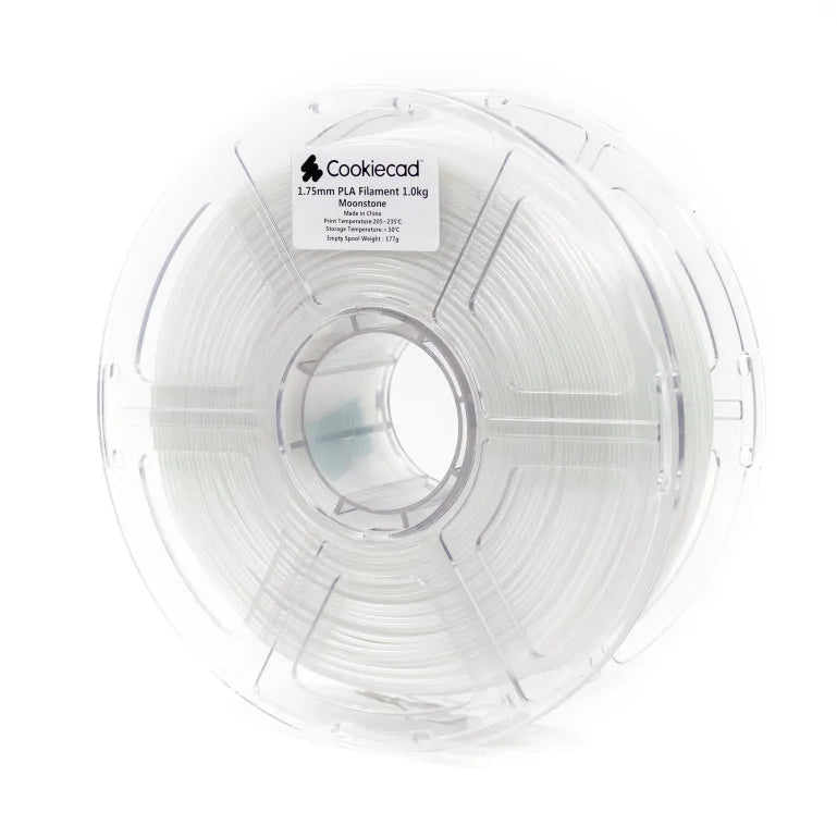 Spool of Moon Stone Cookiecad 3D printing filament on a white background