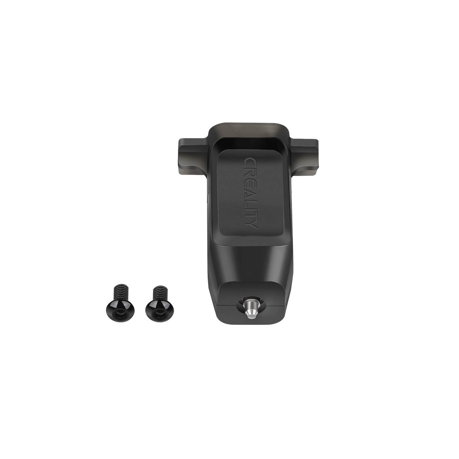 Black CR Touch Module Probe with screws on a white background