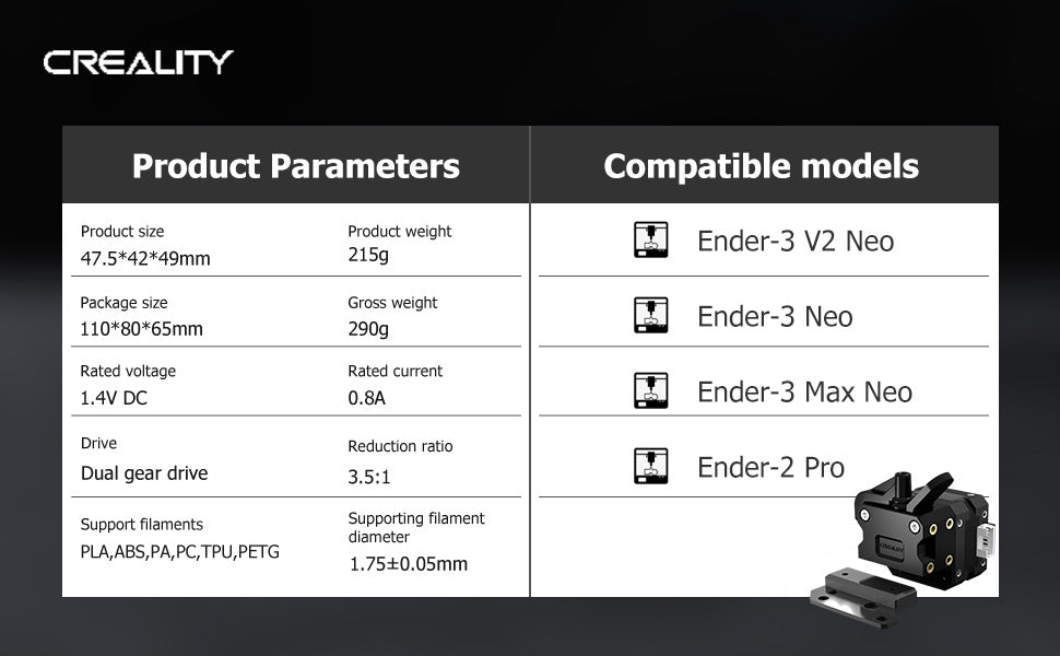 Creality Sprite Extruder Upgrade Kit for Ender 3 Neo Series - For Ender 3 Neo Series - 4001020070 - DREMC STORE
