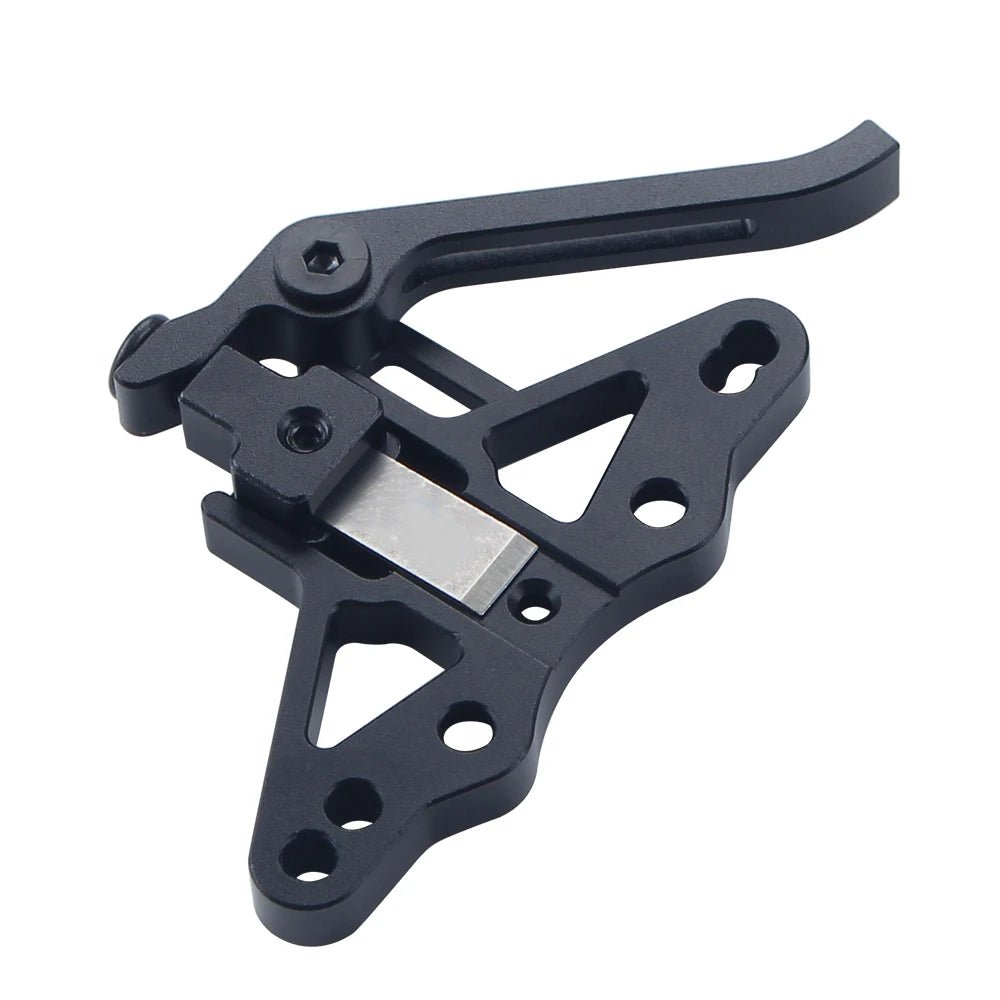 Black metal bracket with a silver blade on a white background