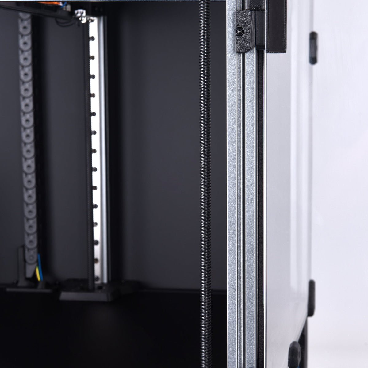 Close-up of a server cabinet with open door