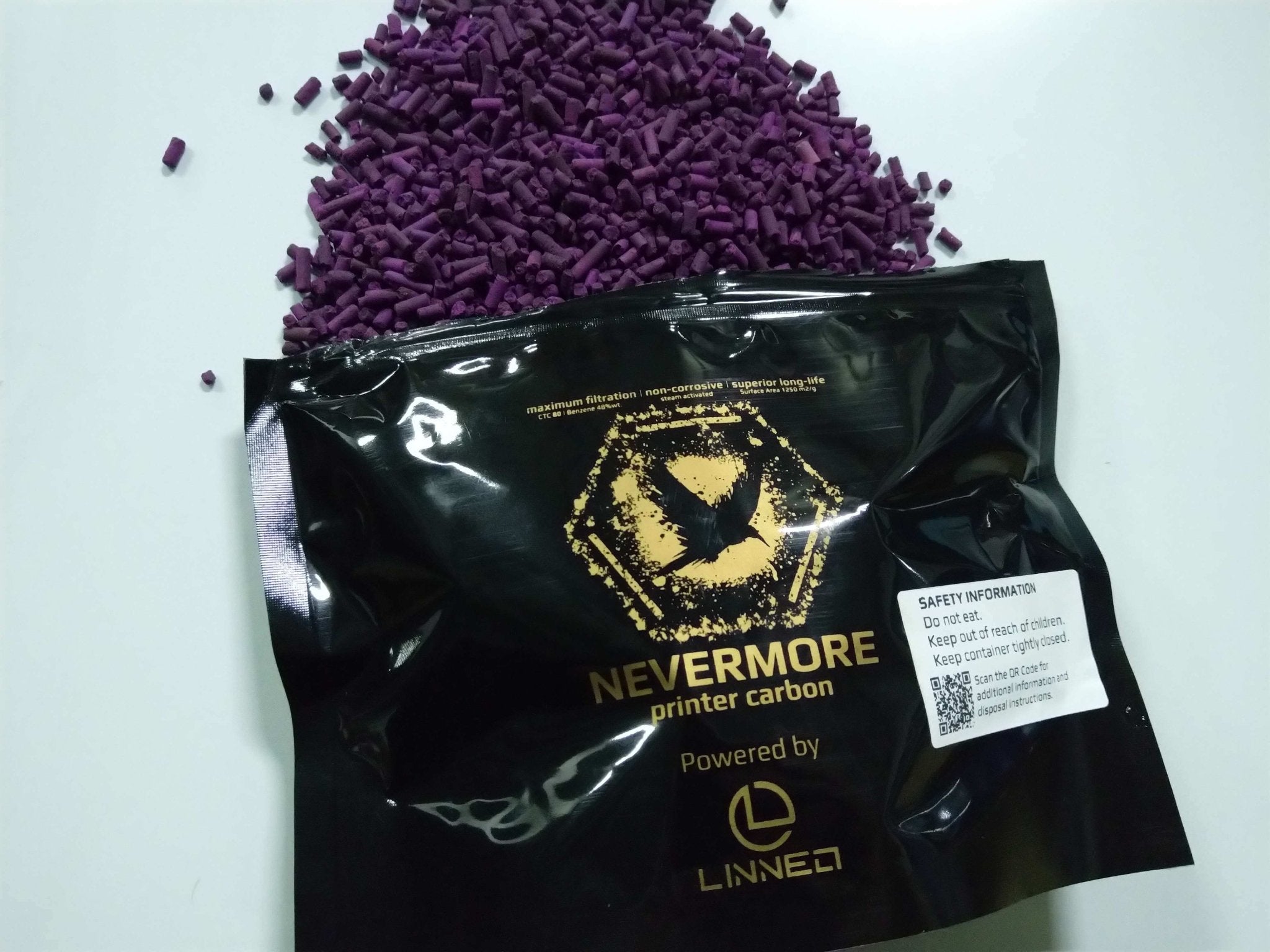 A black bag of Nevermore 3D Printer scorch pellets.
