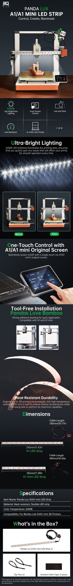Panda Lux LED Upgrade Kit for Bambu Lab A1 / A1 Mini - A1 Mini - 1990000089 - DREMC STORE