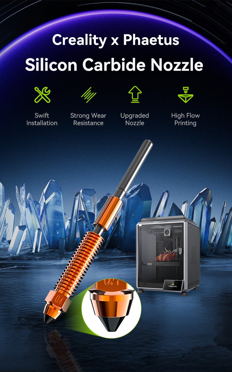 Phaetus Silicon Carbide K1 Unicorn Nozzle with Integrated Heat Break Compatible - 0.4mm - 6973090164768 - DREMC STORE