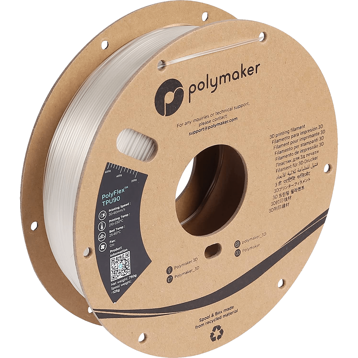 PolyFlex™ TPU90 1.75mm 750g - Black - PM70291 - DREMC STORE
