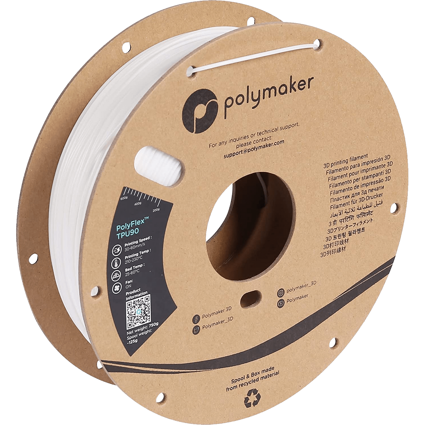 PolyFlex™ TPU90 1.75mm 750g - White - PM70293 - DREMC STORE