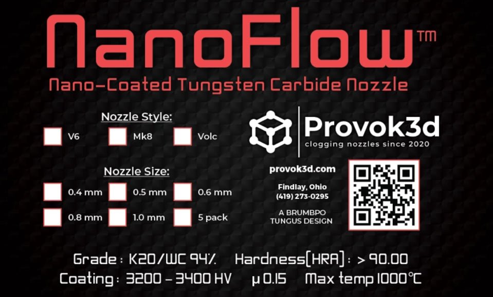 Provok3d NanoFlow™ Tungsten Carbide Nozzle - V6 - P3D - NANO - V6 - 50 - DREMC STORE