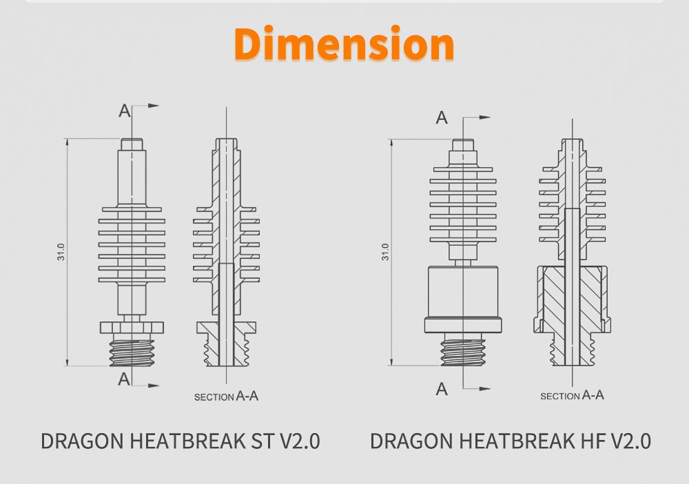 Trianglelab Dragon Core Heat Break for Trianglelab / Phaetus Dragon Hotend - SF V2.0 - TL - DRH - SF - DREMC STORE