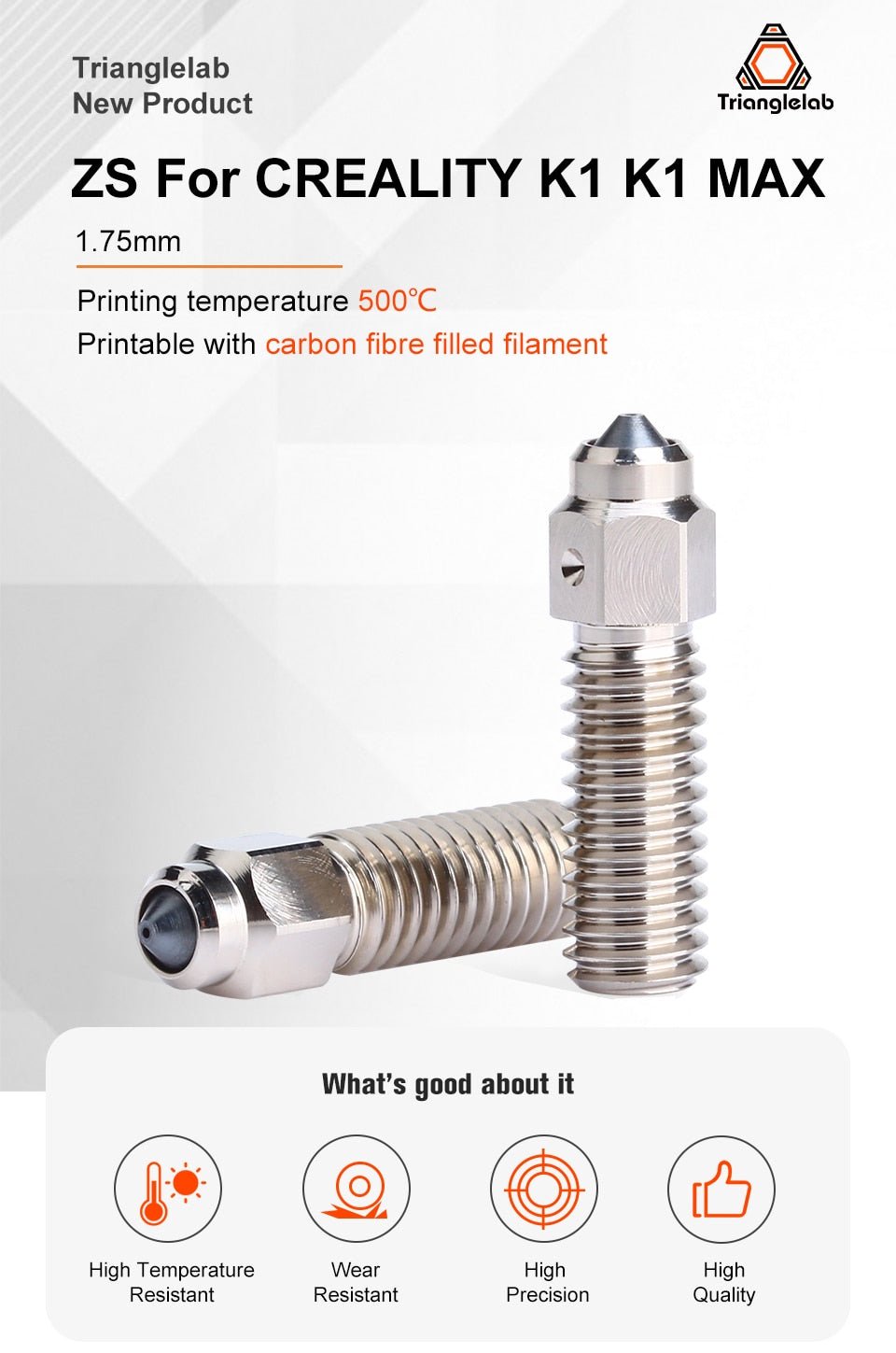 Trianglelab ZS Hardened Steel Tip & Copper Nozzle for Creality K1 / K1 Max / Volcano - 0.4mm - TL - ZSK1 - 04 - DREMC STORE