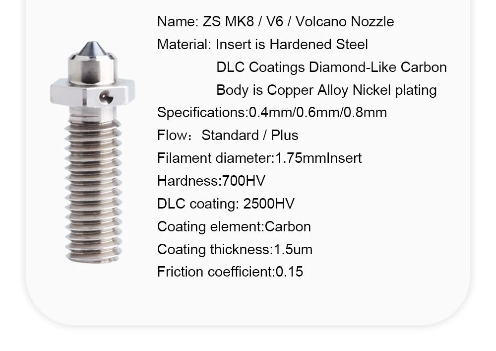 Trianglelab ZS Hardened Tips Compatible Volcano Nozzles 1.75mm Artillery Sidewinder - 0.4mm - TL - ZSVOL - 40 - DREMC STORE