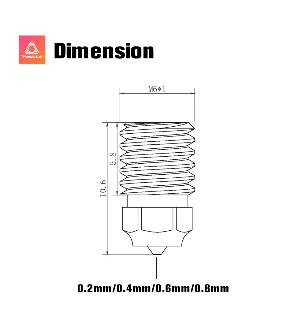 TZ Bi metal Harden Steel nozzle for TZ 1.0, TZ2.0, TZ3.0 style hotends - 0.2mm - T - TZ - 02 - BHS - DREMC STORE