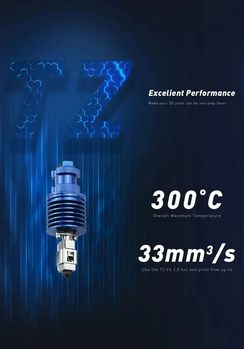 V6 Bi Metal Hotend Upgrade (TZ Nozzle) Flow Rate up to 33mm/s and max 300c temperature 