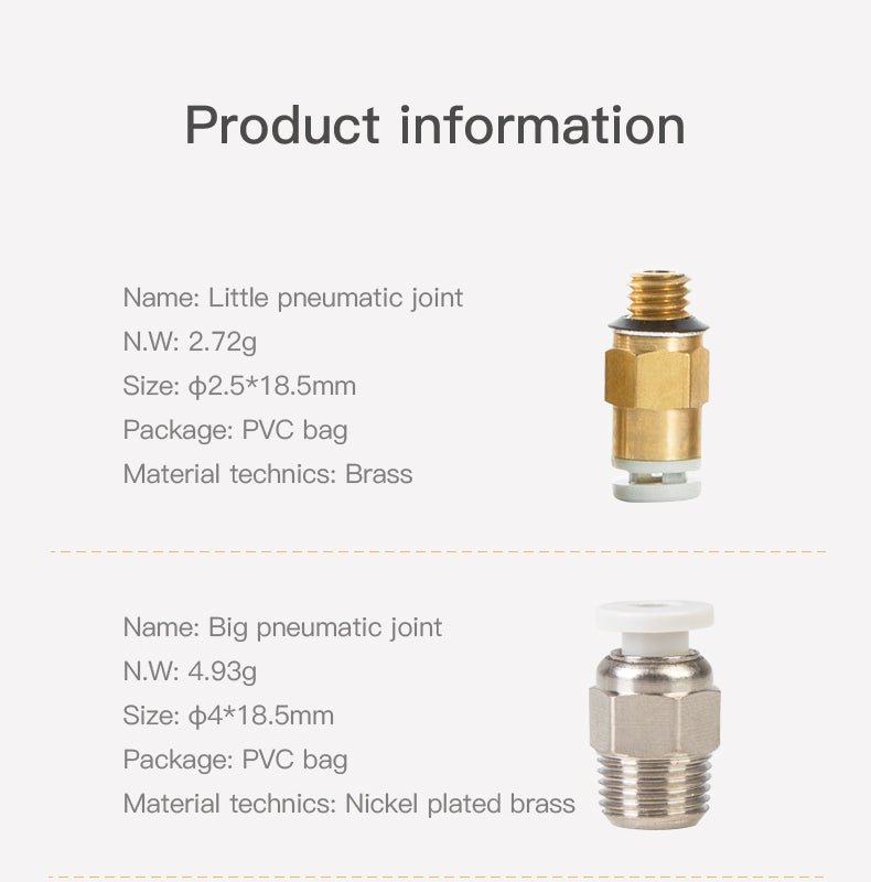 2PC Pneumatic Connector for Creality 3D Printers - Small - 4004010037 - DREMC STORE