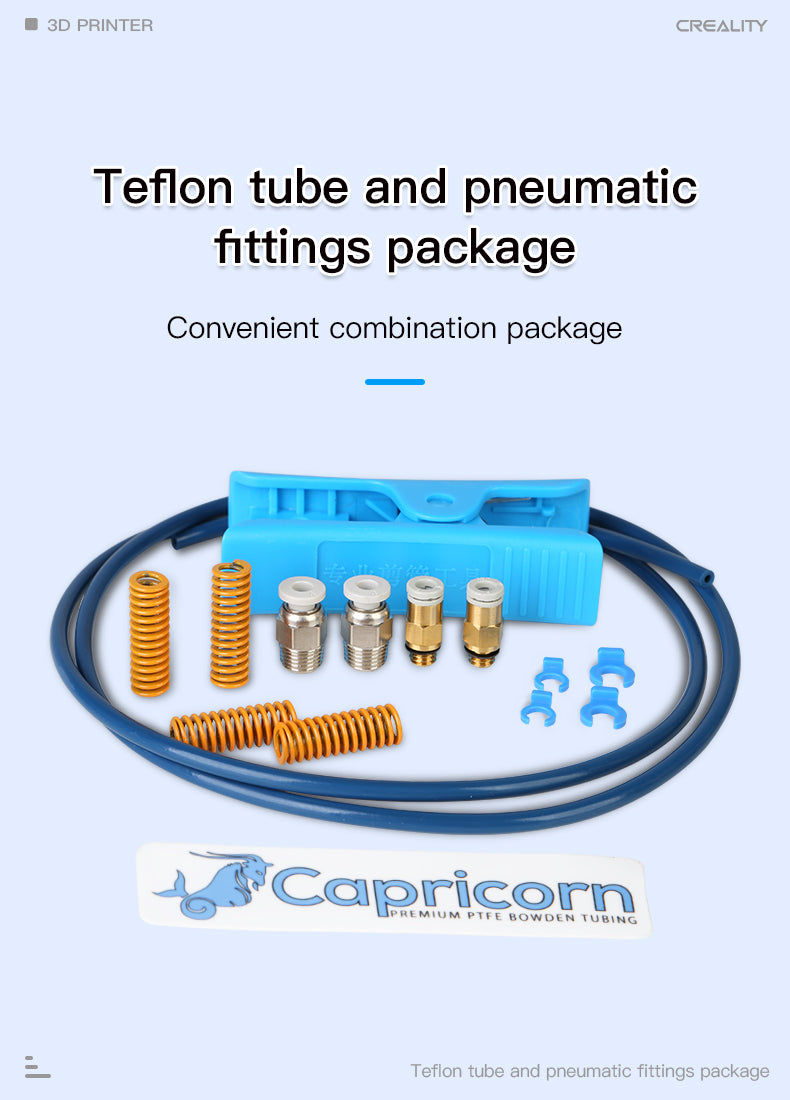 1M Capricorn Teflon Tube and Pneumatic Fittings / Spring / Cutter Package
