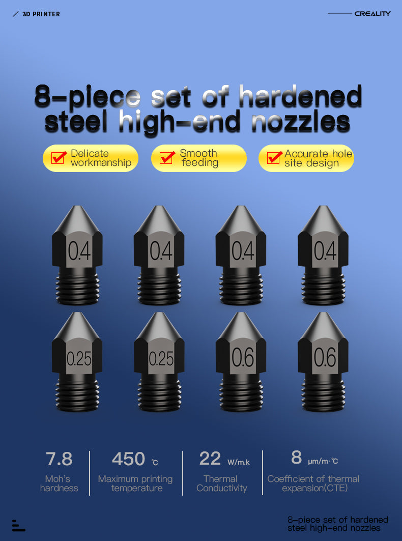 8PCS MK8 Hardened Steel Nozzles