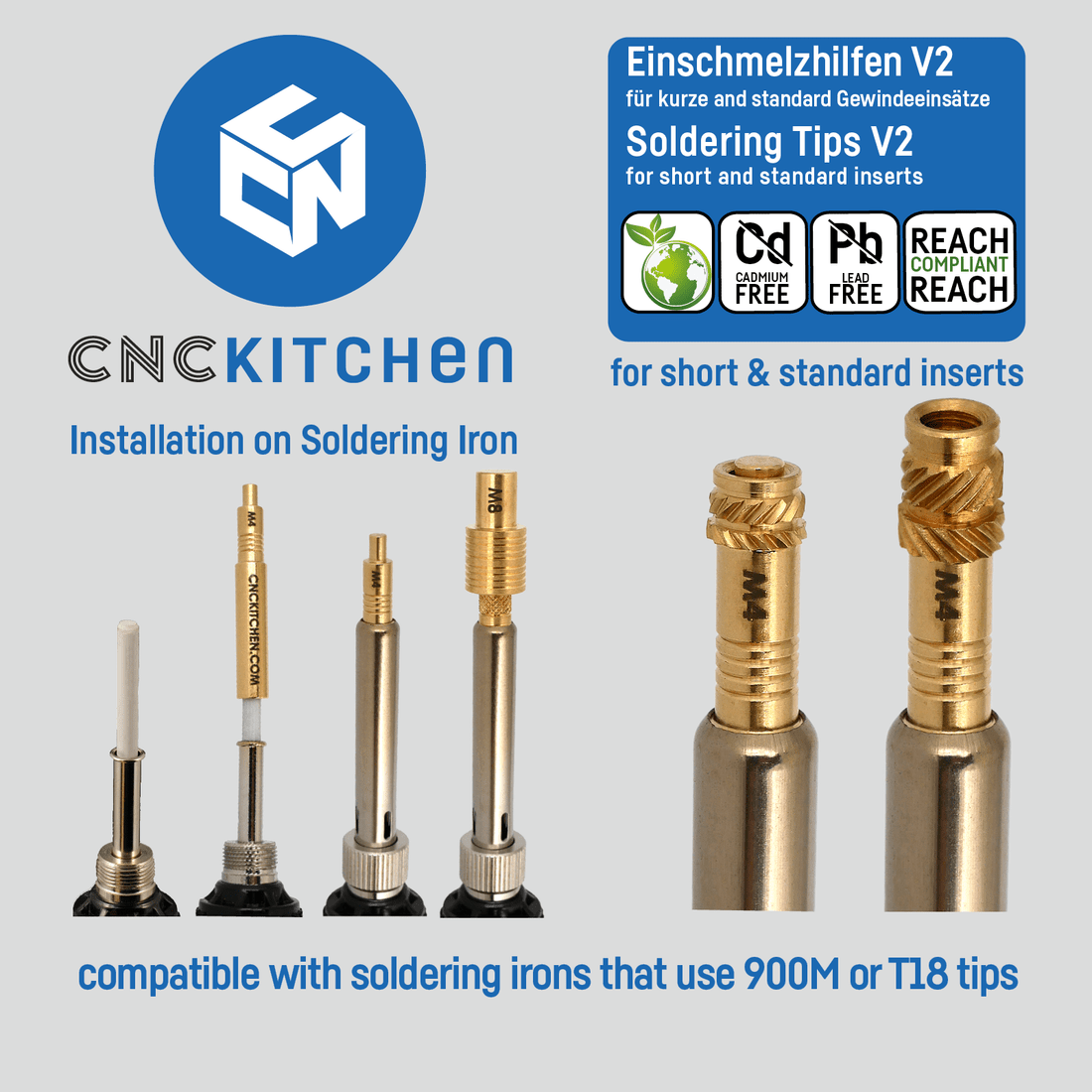 CNC Kitchen Soldering Tips V2 for M2,x, M3, M4, M5, M6+1/4", M8 - CNC - M2 - M8 - DREMC STORE