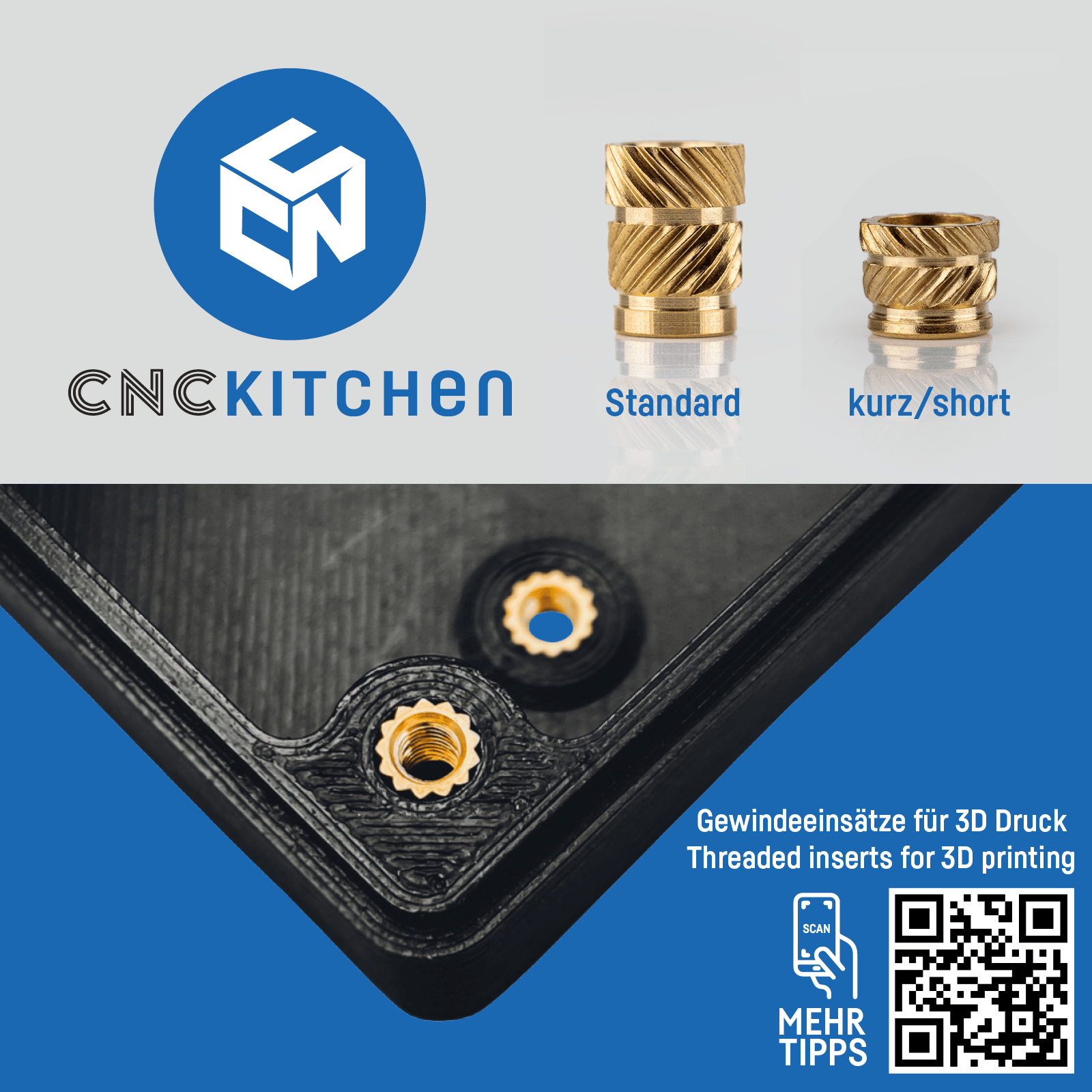 CNC Kitchen Threaded Insert M2 / M2.5 / M3 / M4 / M5 / M6 / M8 / M10 / 1.4" - M2 - 4262391010013 - DREMC STORE