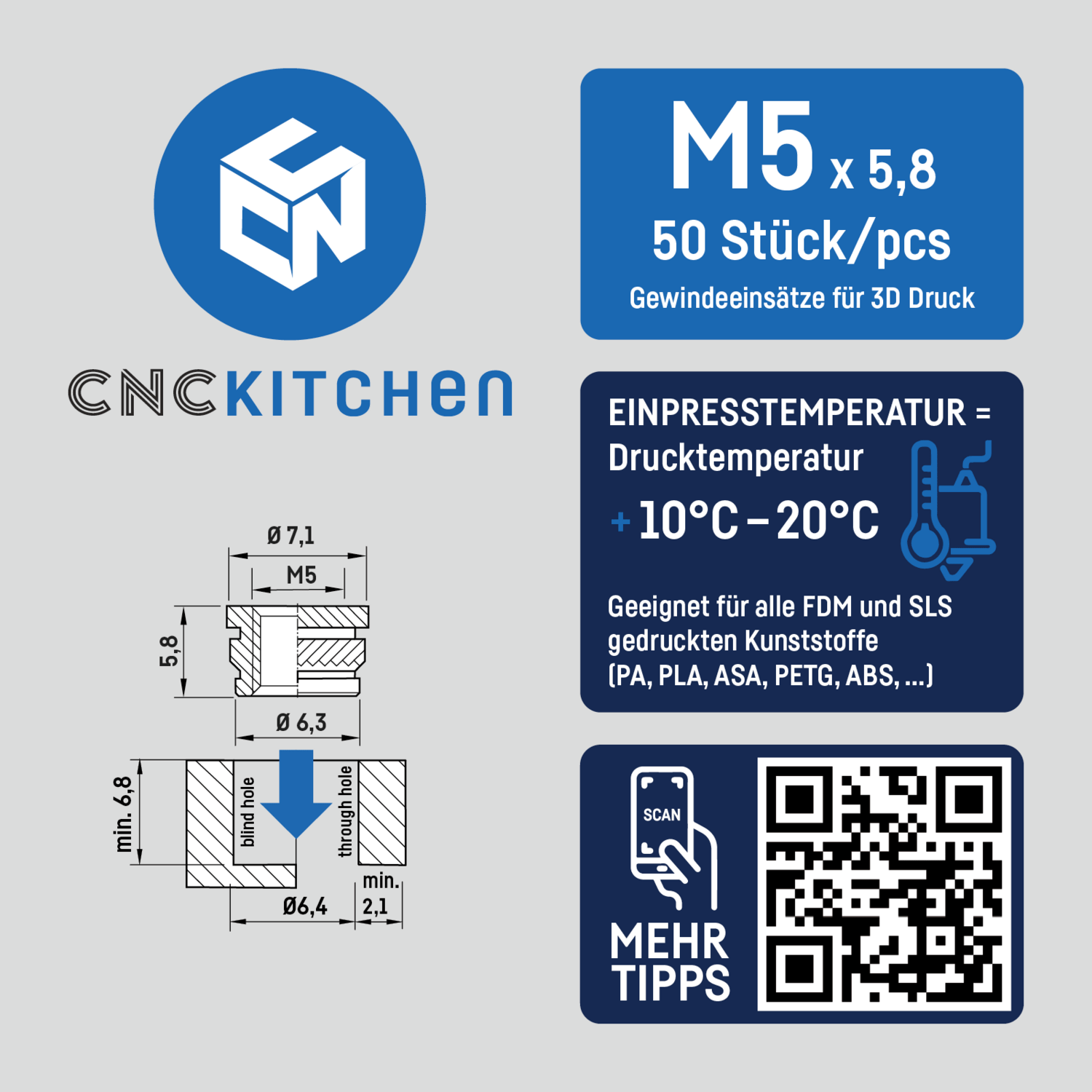 CNC Kitchen Threaded Insert M2 / M2.5 / M3 / M4 / M5 / M6 / M8 / M10 / 1.4" - M5 - B09FXM8ZMV - DREMC STORE