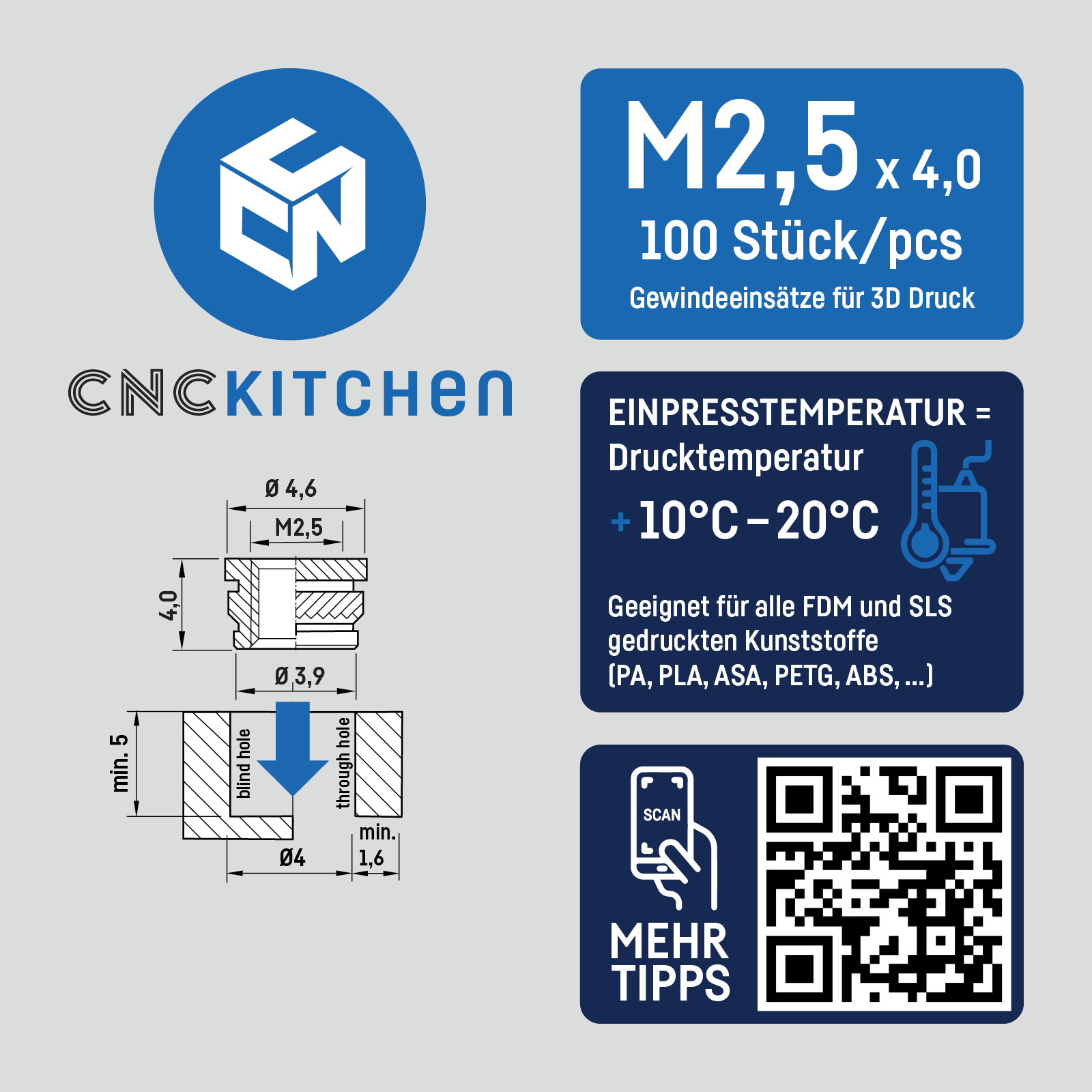 CNC Kitchen Threaded Insert M2 / M2.5 / M3 / M4 / M5 / M6 / M8 / M10 / 1.4" - M2.5 - B09J91JWGM - DREMC STORE