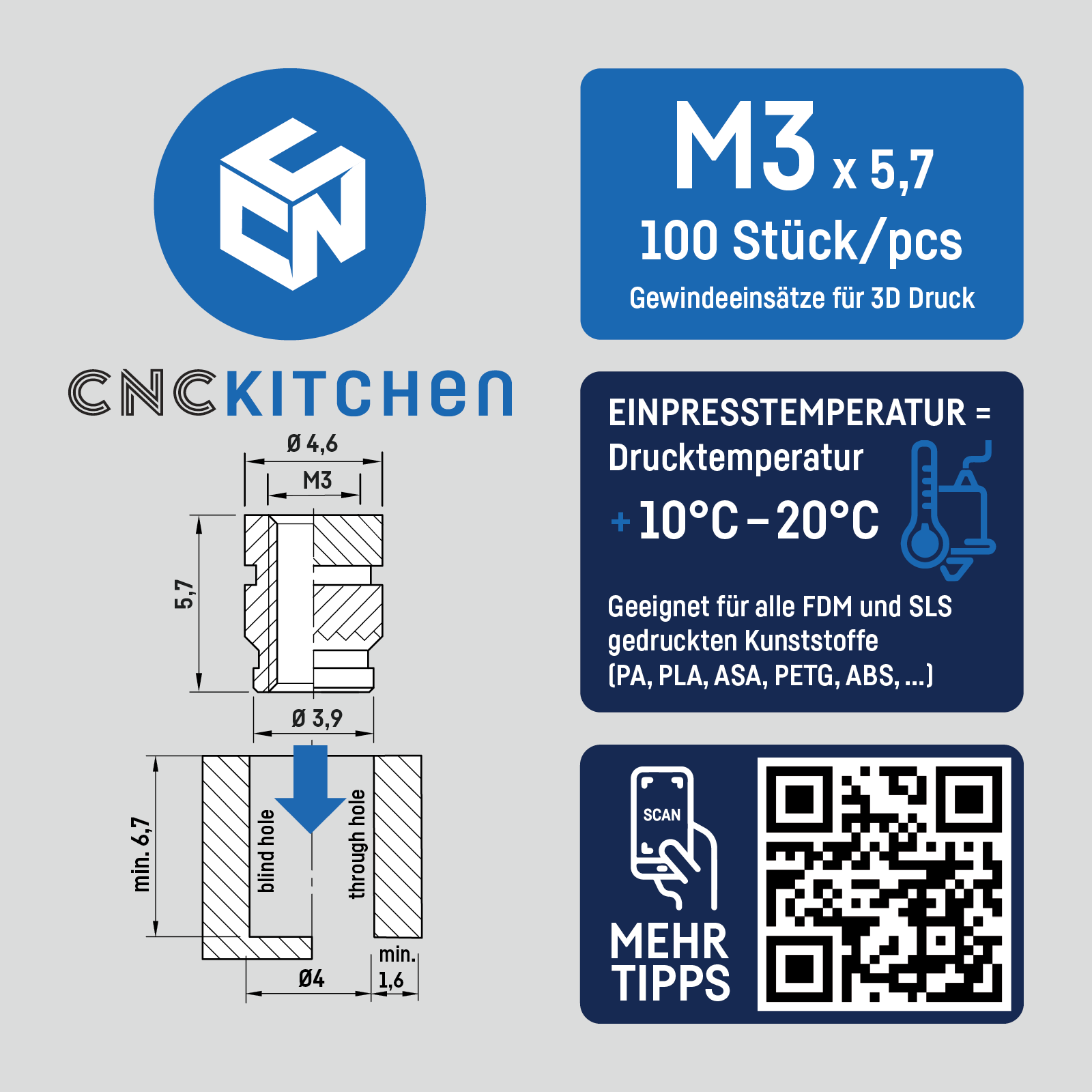 CNC Kitchen Threaded Insert M2 / M2.5 / M3 / M4 / M5 / M6 / M8 / M10 / 1.4" - M3 - X001FCE4M5 - DREMC STORE