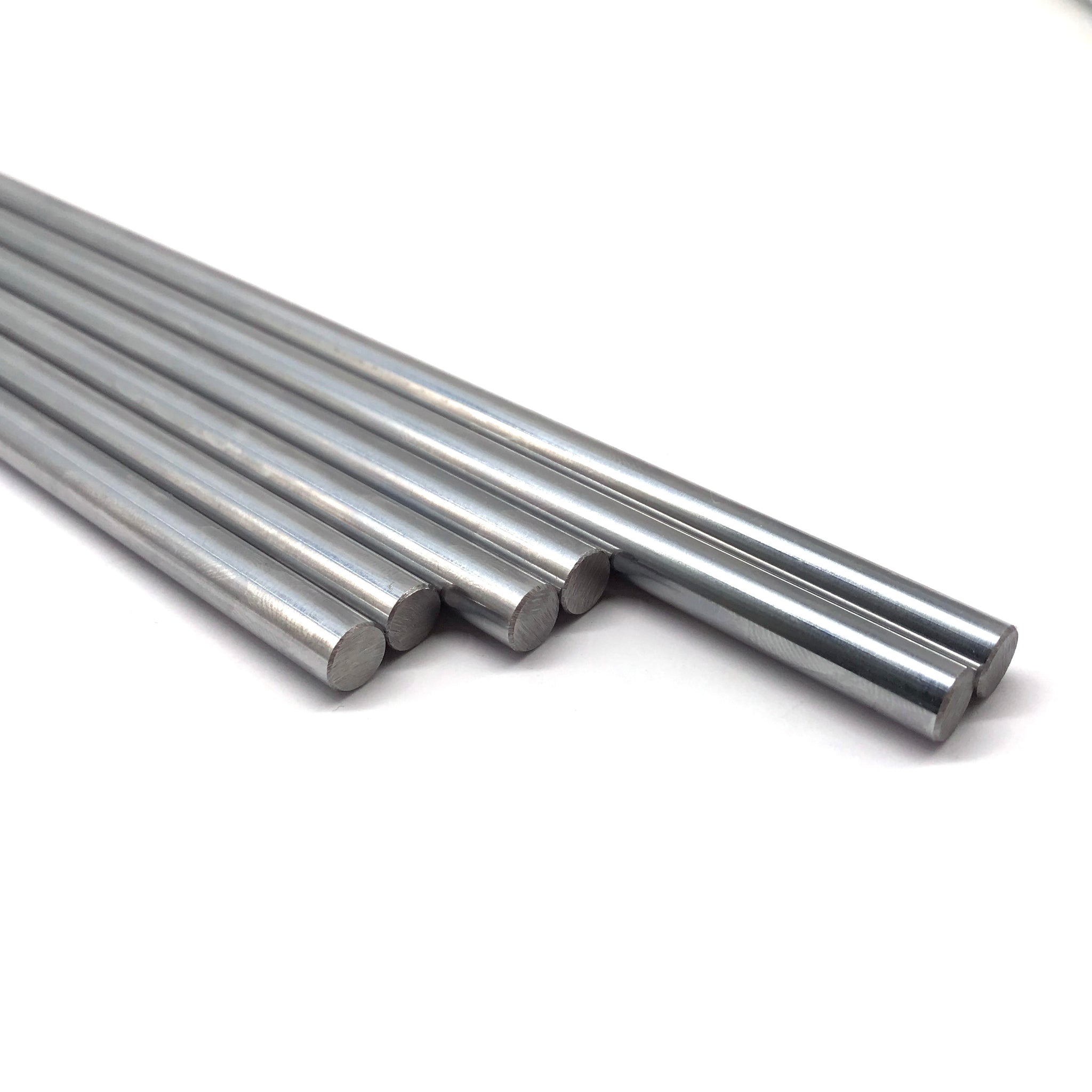 A set of hardened steel rods varying in length, intended for use in a 3D printer such as the Prusa MK3.
