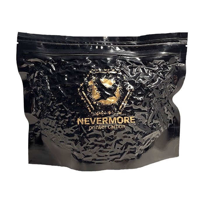 A black bag of Nevermore 3D Printer Carbon pellets.