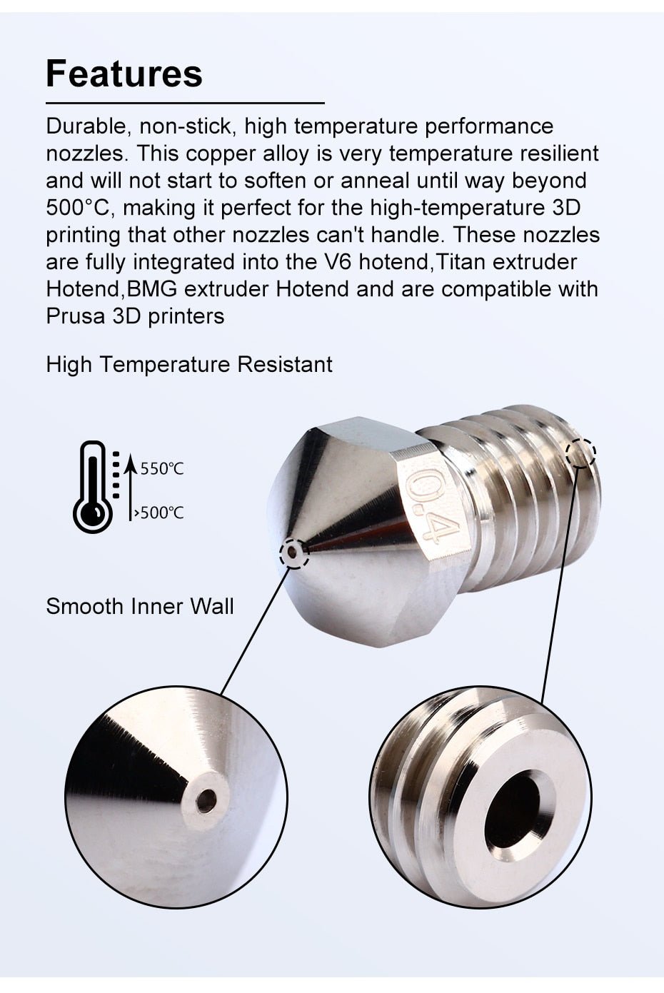 Plated Copper Compatible V6 Nozzle (.4mm, .6mm, .8mm) - TriangleLab - 0.4mm - 20123305 - DREMC STORE