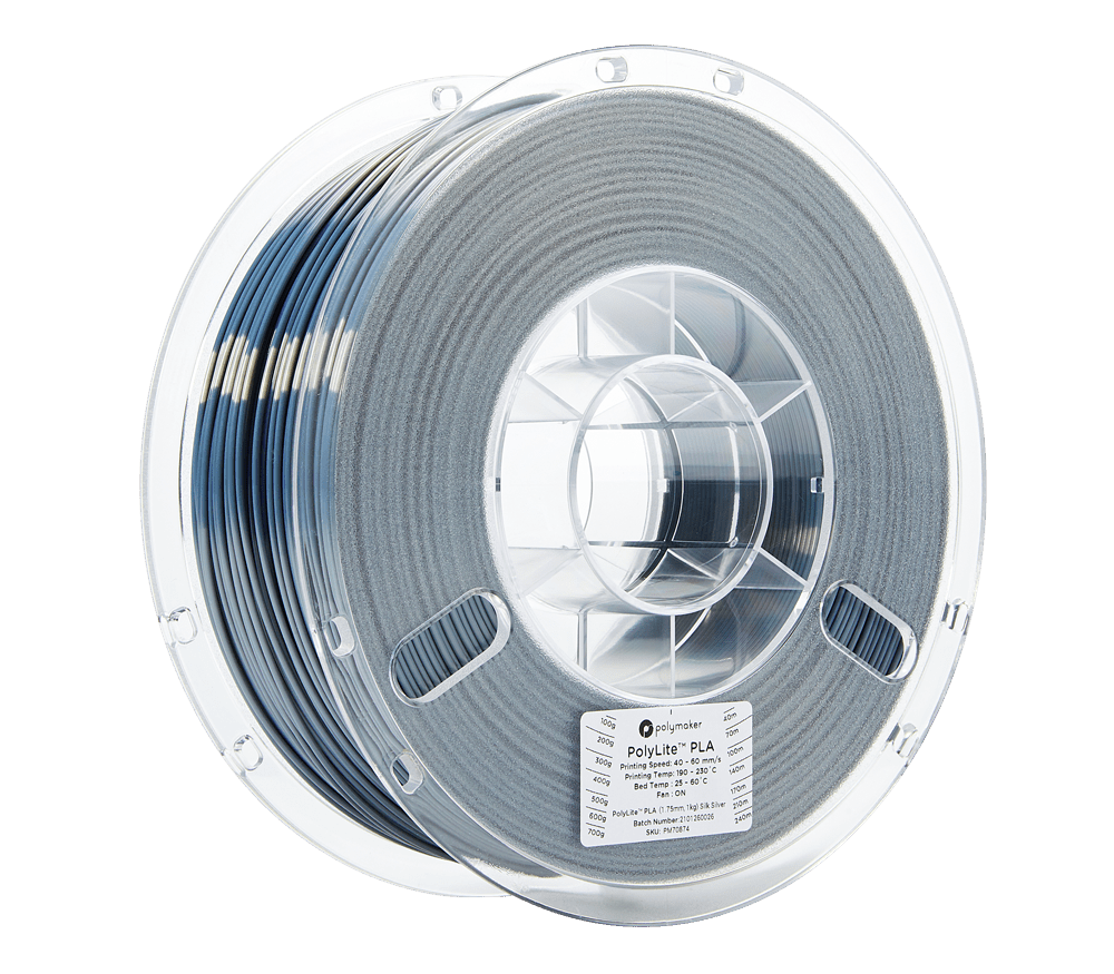 PolyMaker PolyLite Silk PLA 1.75mm Filament 1kg - Silver - PA03002 - DREMC STORE